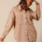SO ME Faux Sued Snap Shacket with Collar and Pockets