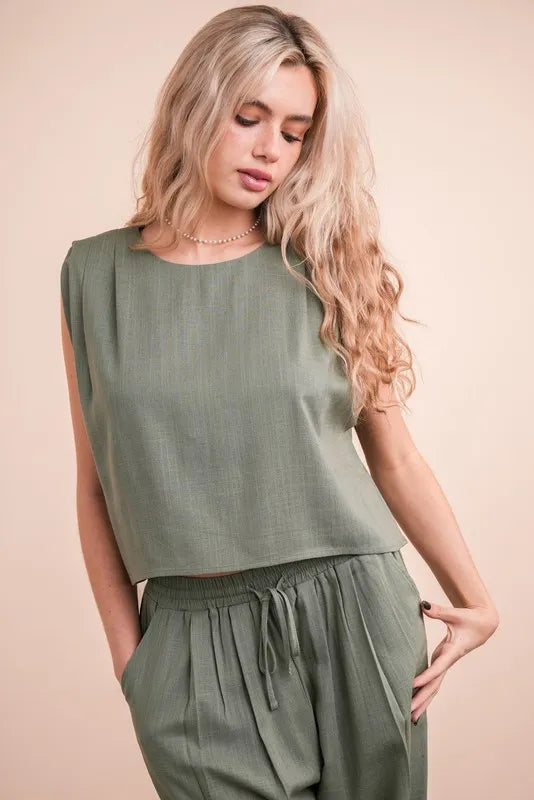 VERY J Solid Woven Top & Pants Set Outfit Sets
