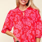 Haptics Full Size Ribbon Bow Floral Balloon Sleeve Blouse Blouses