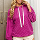BiBi Brushed Checker Drawstring Long Sleeve Hoodie - DAVERRI FASHIONS