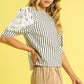 Umgee Striped Lace Puff Sleeve Blouse