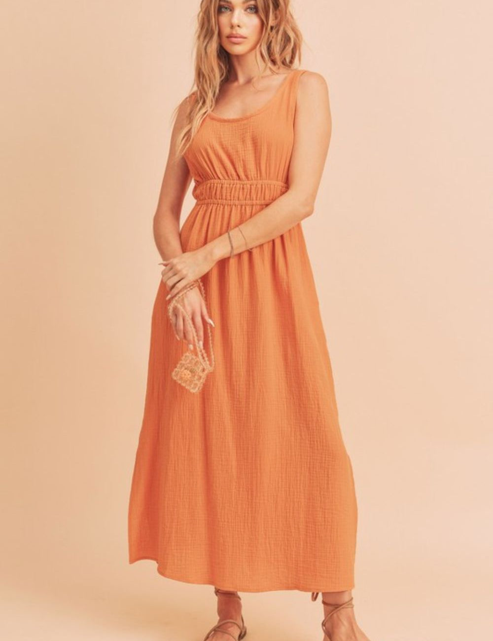 Aemi + Co Side Slit Round Neck Sleeveless Tank Dress Tangerine