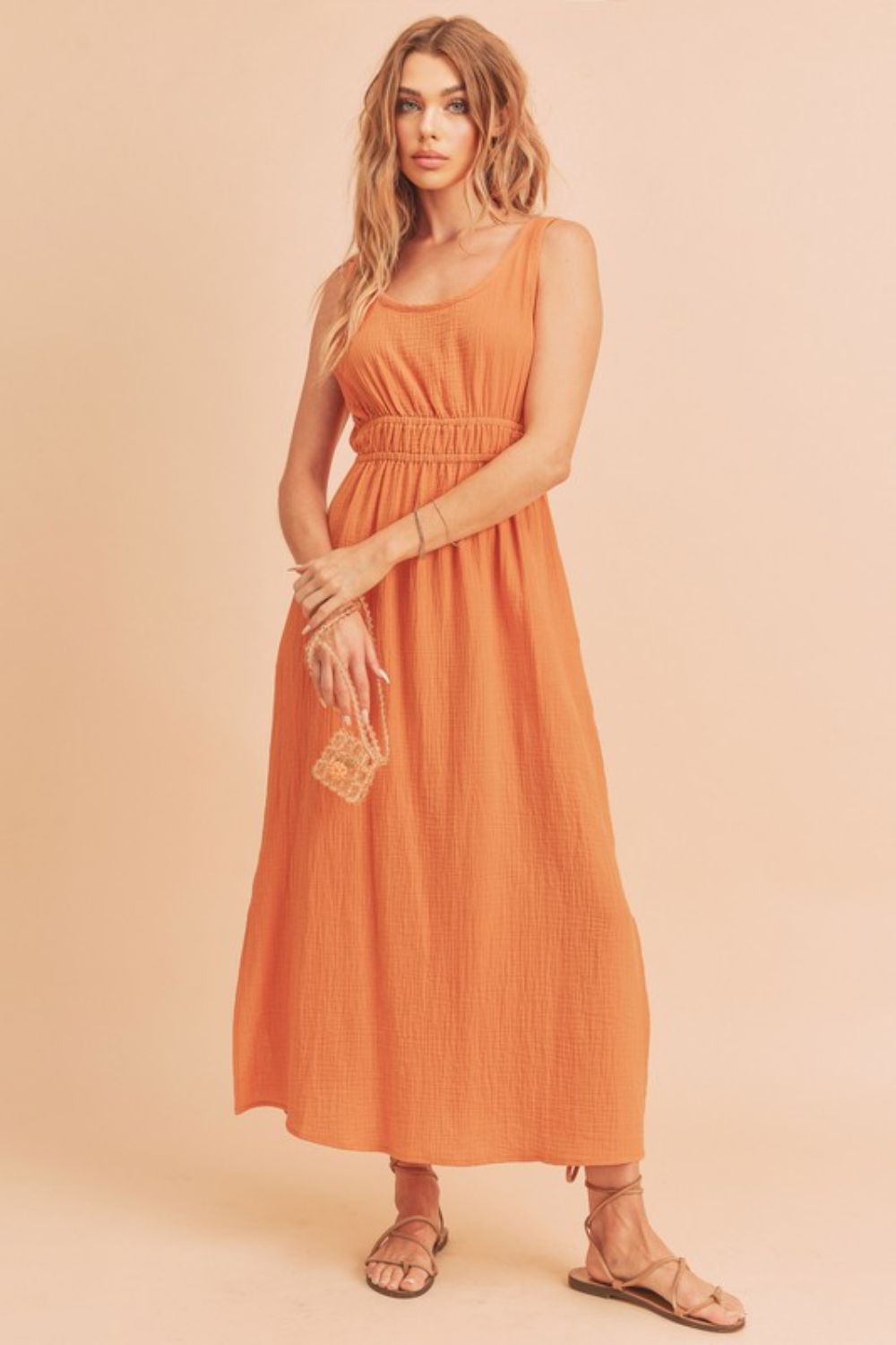 Aemi + Co Side Slit Round Neck Sleeveless Tank Dress Tangerine Tank Dresses