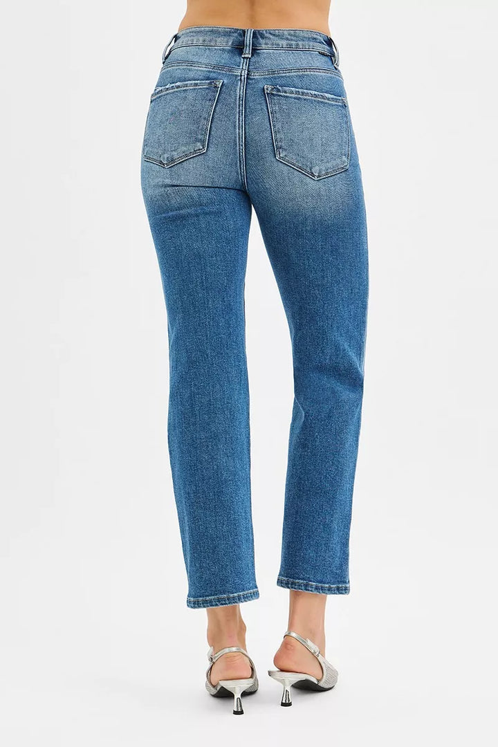 RISEN Tummy Control High Rise Crop Straight Jeans | Jeans Daverri Fashions