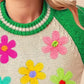 BiBi Crochet Flower Patches Striped Rib Band Sweater - DAVERRI FASHIONS
