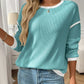 Ribbed Contrast Trim Long Sleeve Top - DAVERRI FASHIONS