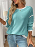 Ribbed Contrast Trim Long Sleeve Top - DAVERRI FASHIONS