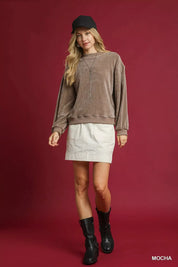 Umgee Velour Crewneck Balloon Sleeve Sweatshirt | Sweatshirts Daverri Fashions