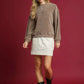 Umgee Velour Crewneck Balloon Sleeve Sweatshirt - DAVERRI FASHIONS