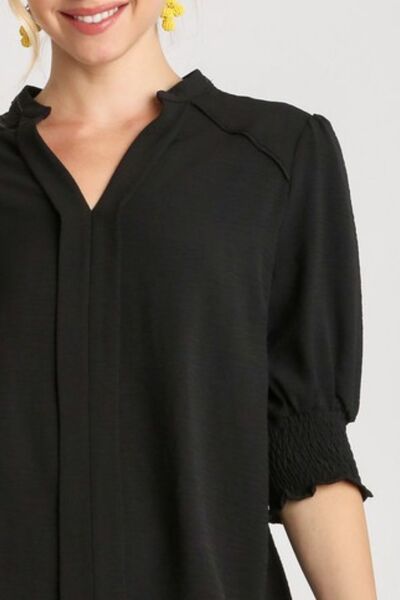 Umgee Full Size Split Neck Boxy Cut Top with Piping Details Tops