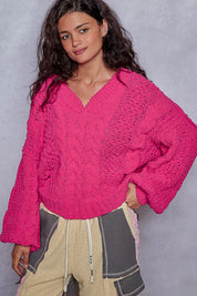 POL Cable-Knit Solid V-Neck Cropped Sweater | Sweaters Daverri Fashions