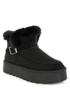 Black Pin Buckle Detail Snow Boots with faux fur lining and silver strap