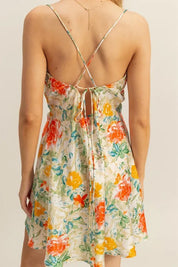 HYFVE Floral Cowl Neck Flirty Satin Mini Dress | Daverri Fashions
