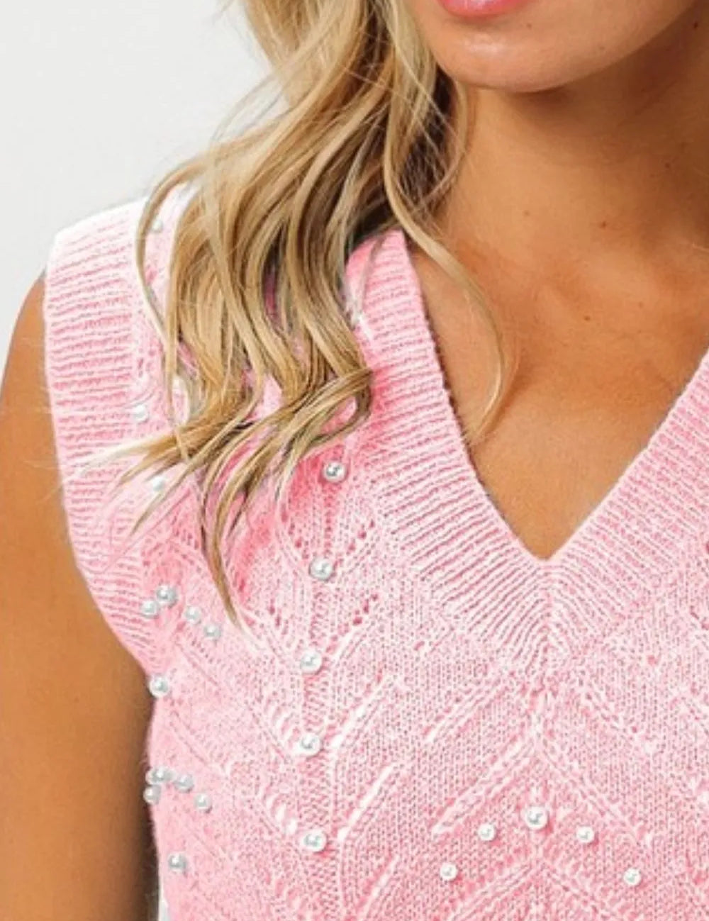 BiBi Blush Chevron Pointelle Pearl Knit Top | Tops Daverri Fashions