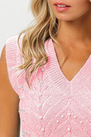 BiBi Blush Chevron Pointelle Pearl Knit Top | Tops Daverri Fashions