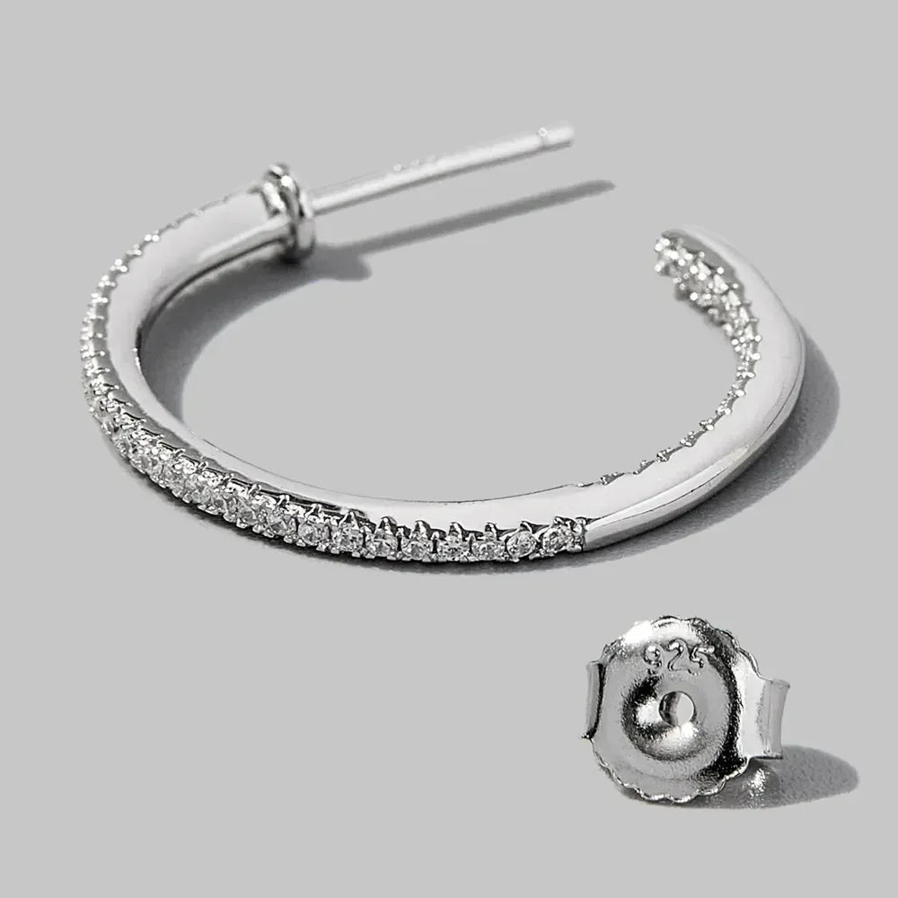 Zircon 925 Sterling Silver C-Hoop Earrings - DAVERRI FASHIONS