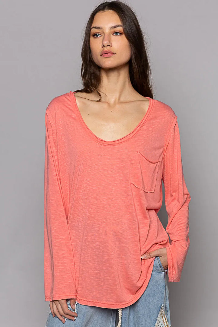 POL Chest Pocket Long Sleeve T-Shirt Strawberry T-Shirts