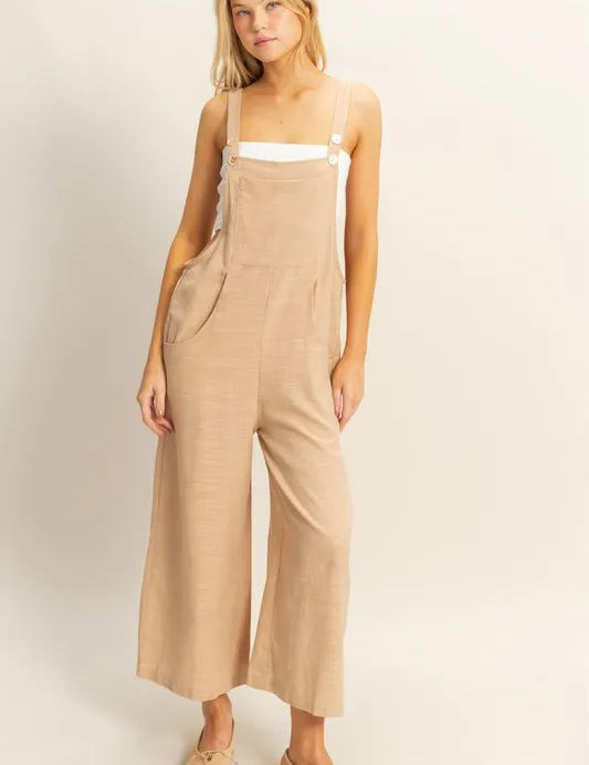 TAUPE HYFVE Taupe Textured Wide Leg Overall | Overalls Daverri Fashions