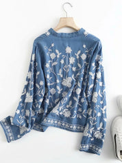 Floral Embroidered Button Up Denim Shirt | Shirts Daverri Fashions