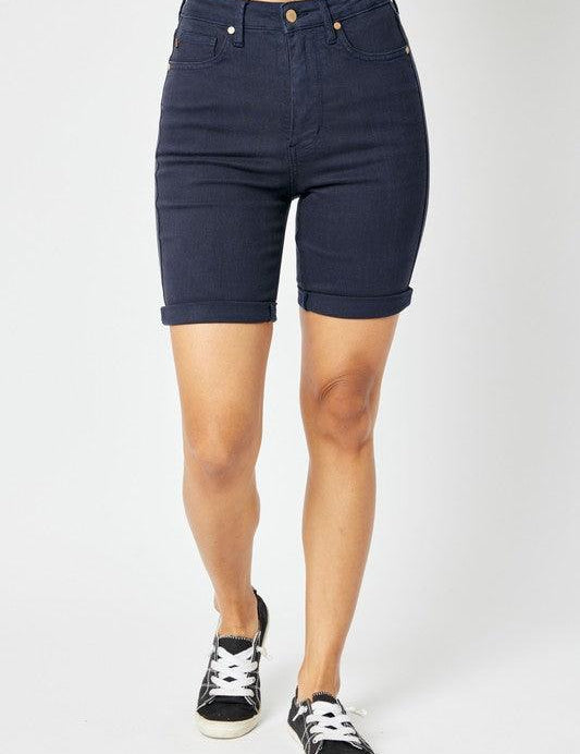 Dark Blue Judy Blue High Waist Tummy Control Bermuda Shorts | Denim Shorts Daverri Fashions
