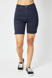Dark Blue Judy Blue High Waist Tummy Control Bermuda Shorts | Denim Shorts Daverri Fashions