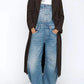 Wide strap wide leg denim overalls in blue with classic stitching and pockets