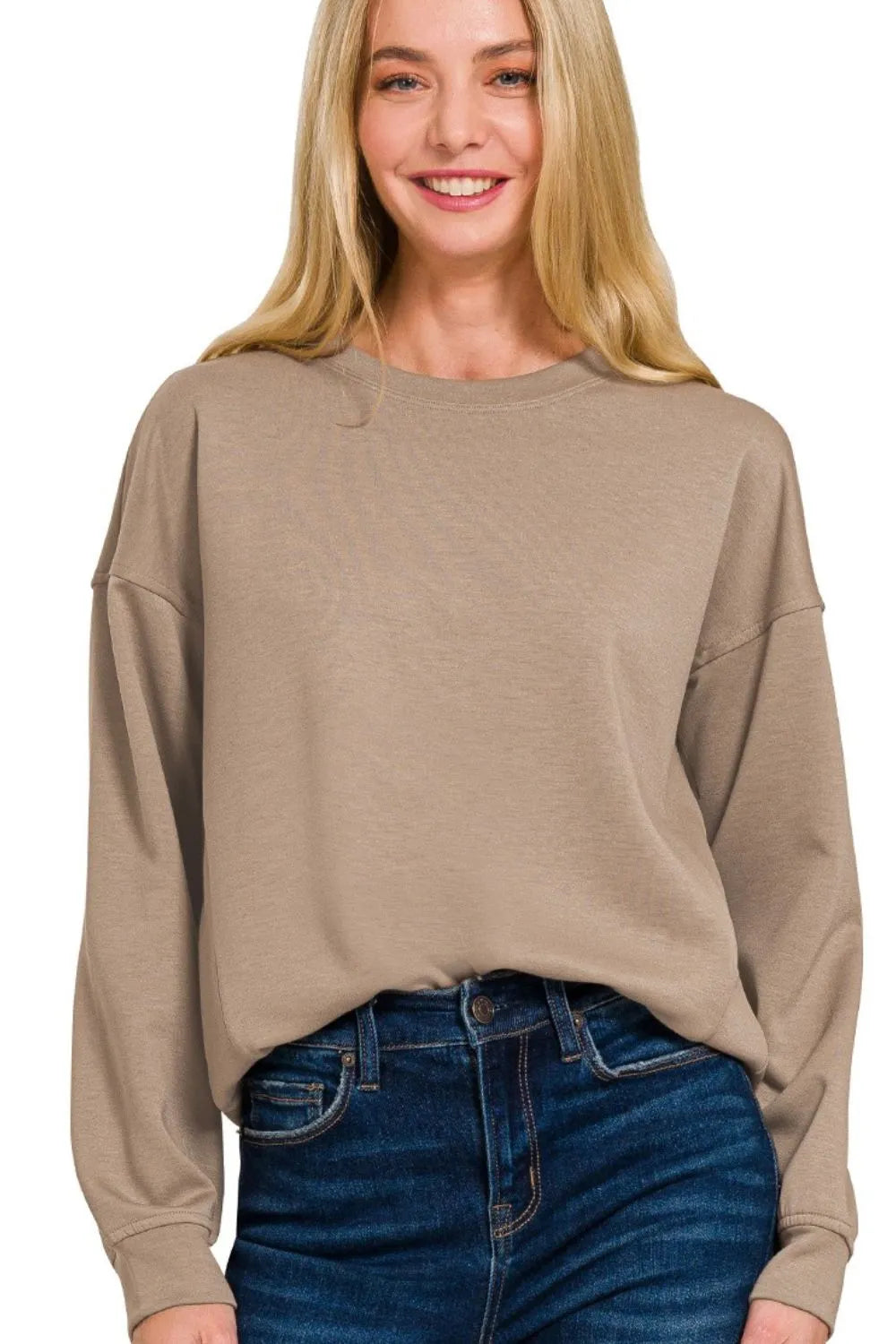 Zenana Scuba Round-neck Sweatshirts COCOA Sweatshirts