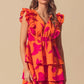 SO ME Floral V Neck Layered Dress with Elasticized Waist