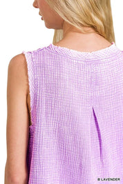 Zenana Double Gauze Raw Edge Acid Washed Tank | Daverri Fashions