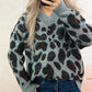 Leopard V-Neck Drop Shoulder Sweater - DAVERRI FASHIONS