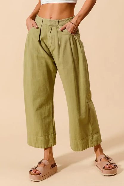 SO ME Mid Rise Wide Leg Chino Pants With Pockets - DAVERRI FASHIONS