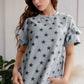 Light gray star print tiered ruffled sleeve crew neck t-shirt