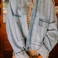 Zip Up Drop Shoulder Denim Jacket - DAVERRI FASHIONS
