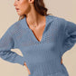 SO ME Open Knit Polo Sweater Top DENIM