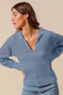 SO ME Open Knit Polo Sweater Top DENIM