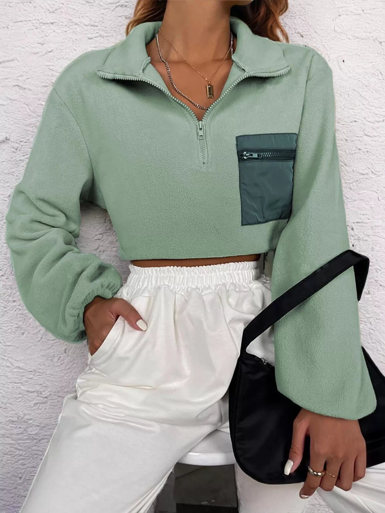 Half Zip Dropped Shoulder Pullover | Sweatshirts Daverri Fashions