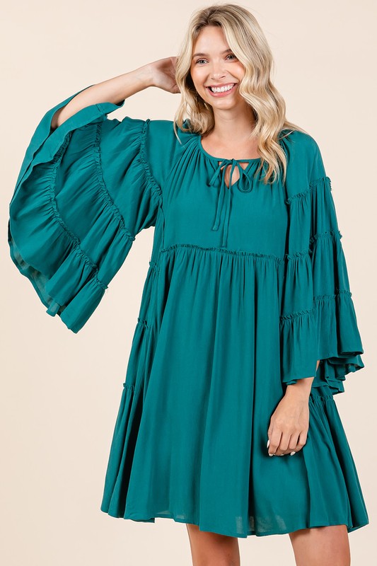 Mittoshop Frill Tie Neck Bell Sleeve Dress