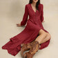 V-Neck Balloon Sleeve Ruffled Hem Maxi Dress - DAVERRI FASHIONS