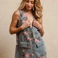 BiBi Floral Print Washed Denim Long Rider Vest - DAVERRI FASHIONS