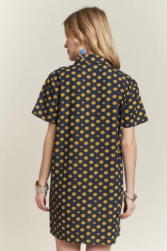 ADORA Floral Button-Up Mini Denim Dress | Mini Dresses Daverri Fashions