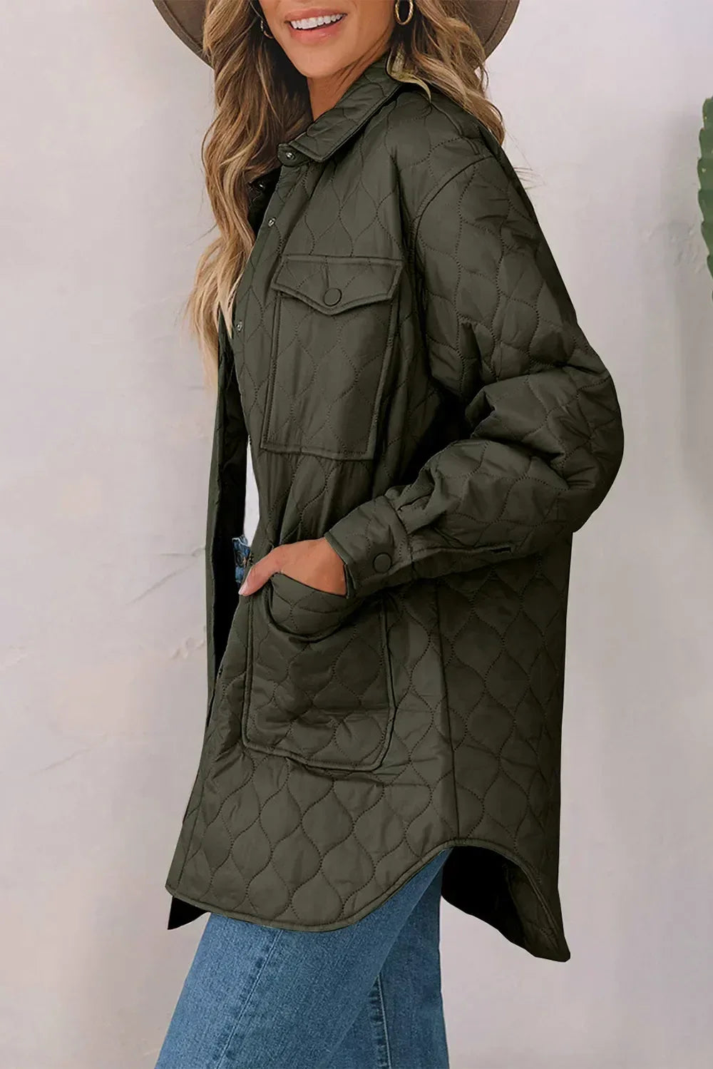 Snap Down Collared Winter Coat - DAVERRI FASHIONS