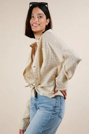 VERY J Full Size Oversized Striped Button Down Shirt Top Plus Size | Shirts Daverri Fashions