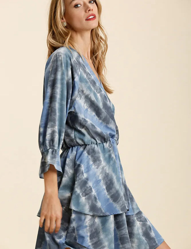 Umgee Tie Dye Ruffled Layered Dress with Elastic Waistband | Mini Dresses Daverri Fashions