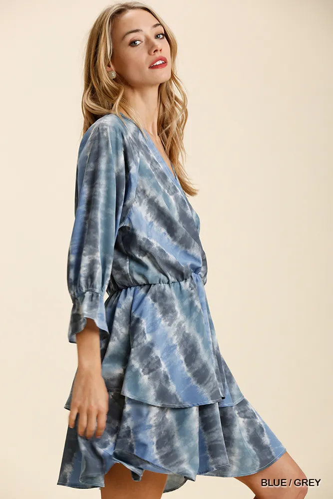 Umgee Tie Dye Ruffled Layered Dress with Elastic Waistband Mini Dresses