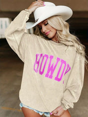 Apricot Full Size Howdy Round Neck Oversized Sweatshirt Plus Size | Sweatshirts Daverri Fashions