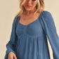 Aemi + Co Ruched Sweetheart Neck Balloon Sleeve Blouse Blue - DAVERRI FASHIONS