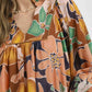 Umgee Multicolor Abstract Floral Print Blouse with Ruffle Neck - DAVERRI FASHIONS