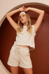 Mittoshop French Terry Crew Neck Top and Shorts Set BONE Shorts Sets