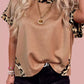 Beige leopard-print relaxed fit T-shirt with ruffled sleeves