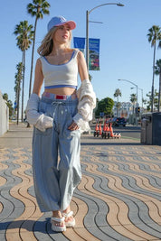 VERY J Washed Chambray Barrel Denim Pants | Jeans Daverri Fashions